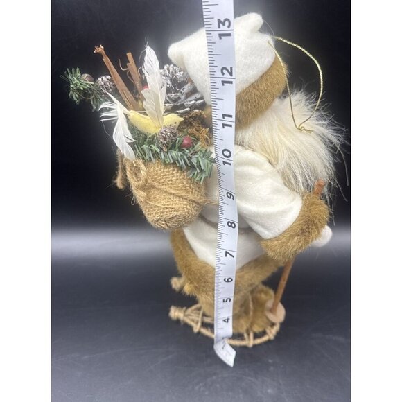 VTG Rustic Christmas St Nick Santa Claus w/ Snow Shoes Burlap Bag w/ Bird 13” - Picture 5 of 8